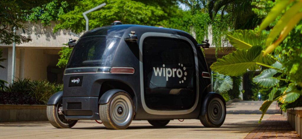 An autonomous electric vehicle which demonstrates Wipro's Cloud Car ecosystem and technology.
