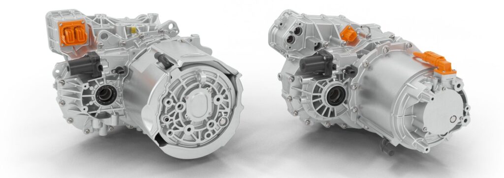 Schaeffler's EMR4 platform offers a choice between permanent magnet synchronous machines (left) and magnet-free externally excited synchronous machines (right).