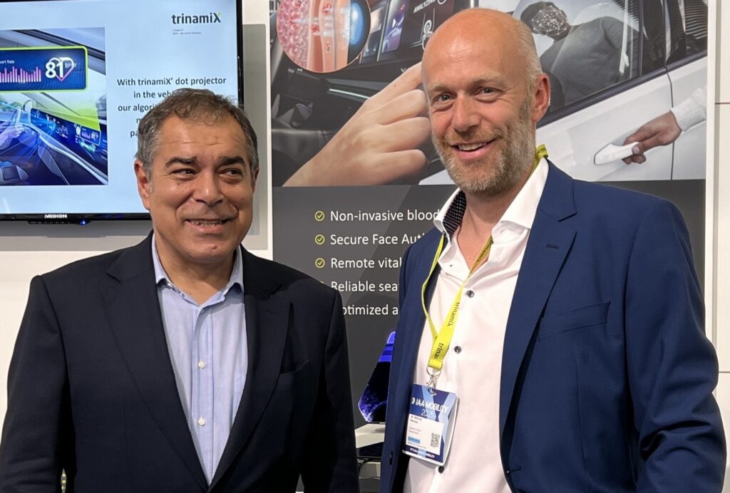 AI's Nick Palmen (left) with Wilfried Hermes, Director Consumer Electronics Europe & North America at trinamiX.
