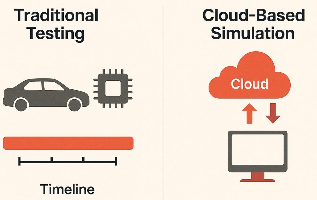 Hardware-based testing versus software-based simulation.