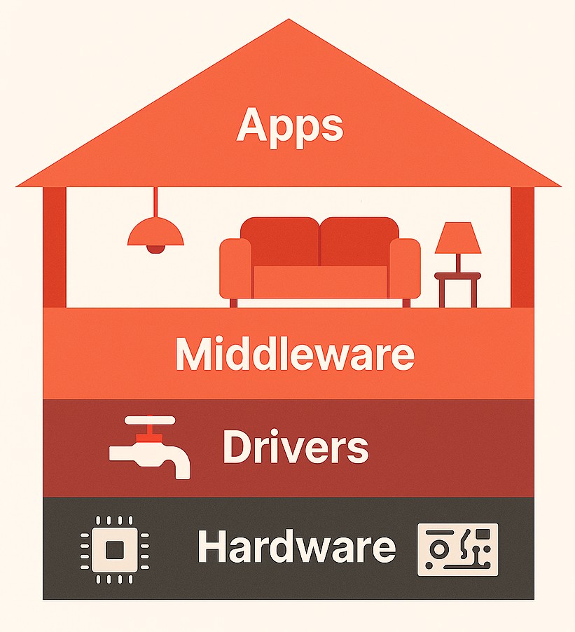 Hardware vs Software “house building” analogy.
